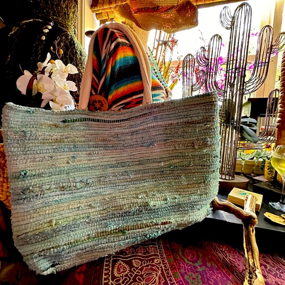 Bags | Sky Blue Upcycled Rug Textile Tote Bag | Poshmark